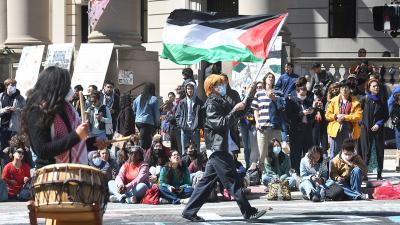 Several hundred students and pro-Palestinian supporters rally at Yale University in New Haven, Connecticut, April 22, 2024.