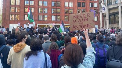 Pro-Palestinian students at NYU join nationwide protest, April 22, 2024. 