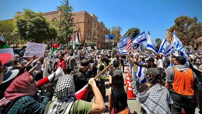 UCLA protest for Palestine faces off with Zionists, April 25, 2024. 