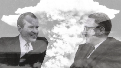 President Richard Nixon & Secretary of State Kissinger discussed bombing the dikes in North Vietnam. From: Daniel Ellsberg’s book, The Doomsday Machine; NIXON: I still think we ought to take the dikes out now. Will that drown people?; KISSINGER: About two hundred thousand people.; NIXON [reflective, matter-of-fact]: No, no, no… I’d rather use the nuclear bomb. Have you got that Henry?; KISSINGER [like the president, low-key]: That, I think would just be too much.; NIXON [in a tone of surprise]: The nuclear 