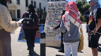 RevComs talk to students at Pomona College, April 8, 2024.