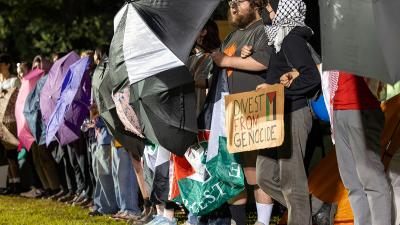 Pro-Palestinian students in front of Tulane University in New Orleans, April 29, 2024.