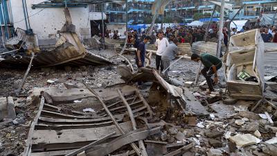 U.N.-run school destroyed by Israeli airstrike that killed dozens of people in the Nusseirat refugee camp in the Gaza Strip, July 6, 2024.