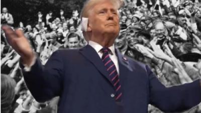 Trump with Nazi rally in the background