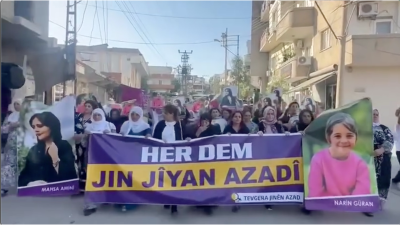 Screengrab from video of protest in northern Kurdistan on 2nd anniversary of Jina uprising in Iran.
