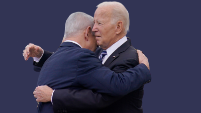 Biden and Israeli Prime Netanyahu embrace, October 18, 2023.