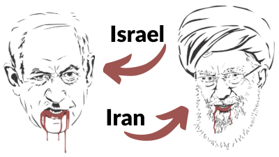 Drawings representing Israel and Iran