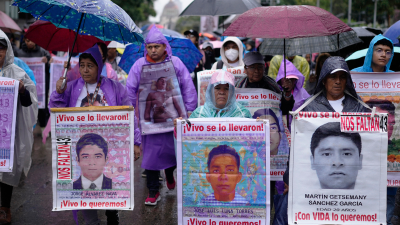 Protest of thousands in Mexico City 10 years after 43 students from Ayotzinapa were killed, with government and army complicity, on September 26, 2014.