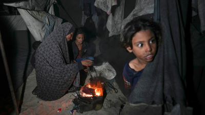 Family displaced from northern Gaza, in their tent in Deir al-Balah, November 30, 2024.