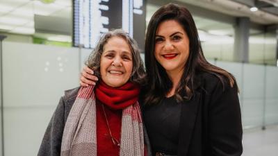 A joyous reunion between Mariam Claren and her mother, Nahid Taghavi.