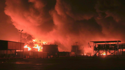 Israeli drone attack set fire to oil tanks in the port of Hodeidah, Yemen, July 20, 2024.