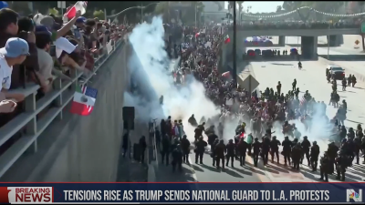 Protesters take over Los Angeles freeway, June 8, 2025.