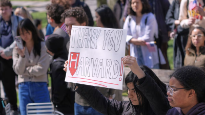 Harvard students and faculty demonstrate for their university, April 17, 2025.