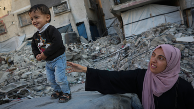 Osaid Shaheen, who is nearly 2, with his mother. In 2024 he faced having his eyes removed after Israel rejected his evacuation for treatment of cancer in his retinas.
