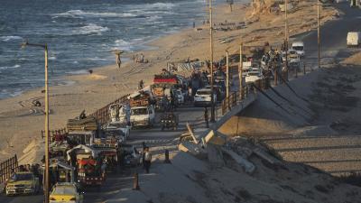 Displaced Palestinians—with no place to go—flee Gaza Strip along the Sea Road, September 4, 2025.