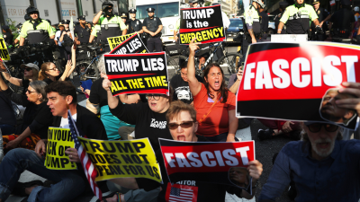 Thousands oppose President Trump’s policies in New York Times Square, September 23, 2025.