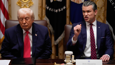 Pete Hegseth and Donald Trump during a Cabinet meeting at the White House, December 2, 2025