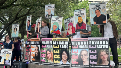 Supporters of Prairieland 8 Defendants rally, Fort Worth, Texas, June 23, 2026.