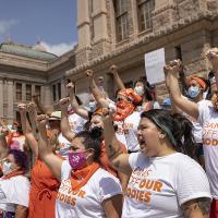 Pro abortionists protest on steps of Austin capitol.