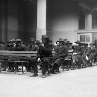 Radicals who were rounded up during the Palmer Raids in 1920 waiting to be deported.