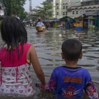 Children in flooded street
