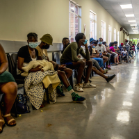 At a hospital in South Africa, people wait to get vaccinated, December 1, 2021.