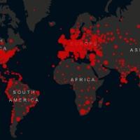 World map identifying outbreaks of COVID
