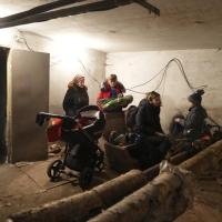 Mariupol, Ukraine. People take shelter from Russian shelling