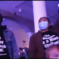 Protesters with shirts saying Eric Williams is a Black Giuliani