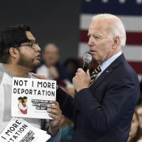 Protester confronts Biden with "Not 1 More Deportation" at townhall meeting in South Carolina.