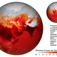 Map of world showing areas with temperatures over 115 degrees Fahrenheit