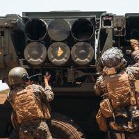 Marines load HIMARS, weaponry sent to Ukraine.