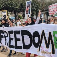 San Francisco protest for Iran with FREEDOM banner.