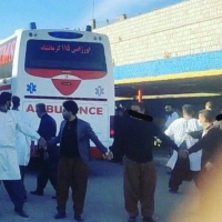 People making a human chain, surrounding an ambulance to prevent Iran’s security forces from using it to kidnap the wounded.