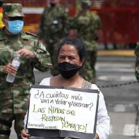 Protest in Argentina against the gang rape of indigenous girls and women known as “chineo.” April, 2022. Poster: “We are for the abolition of chineo. The rape of indigenous girls is criminal.”