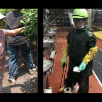 Left: Immigrant girl, 6, and her brother, 9, pick blueberries to increase family income. Right: A child (face blurred) cleaning a slaughterhouse. Packers Sanitation Services Inc. (PSSI) employed 102 children as young as 13.