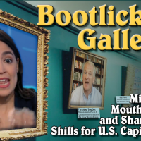 Alexandria Ocasio-Cortez in framed portait in bootlicker gallery