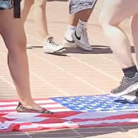 Revcoms challenged students to step on the the American flag, at University of Southern California, April 22.