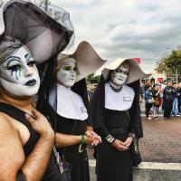 The Dodgers re-invited the Sisters of Perpetual Indulgence, shown here at a gay Pride parade in West Hollywood, California, June 12, 2016, 