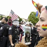 Protest outside Glendale Unified School District offices, June 7, 2023.
