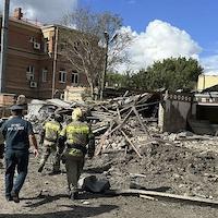 The site of an explosion in Taganrog, Russia, Friday, July 28, 2023.