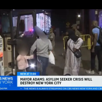 Screengrab from news account of Eric Adams saying “migrants will destroy New York”