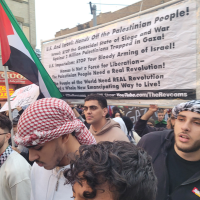 The NYC Revolution Club joined the march through the Bay Ridge section of Brooklyn, with a banner carried by fellow marchers.