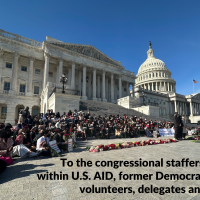 Background photo: On November 8, more than 100 Congressional staffers walked out of their jobs and protested on the steps of the Capitol building. (Twitter: @MohammedKhaderr)
