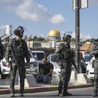 Israeli forces prevent Palestinian Muslim worshipers from entering the Al-Aqsa Mosque, November 17, 2023.