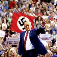 Trump in front of NAZI banners