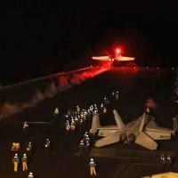 A U.S.F/A-18 Super Hornet takes off from USS Dwight D. Eisenhower to target sites in Yemen, January 11, 2024.