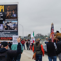 Revcoms at a rally in Eagle Pass, Texas, February 2, 2024.