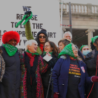 Leading Revcom Sunsara Taylor in the middle with Lori Sokol and other activists with the despicably red-baited abortion rights organization Rise Up for Abortion Rights