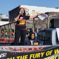 Sunsara Taylor speaking at the International Women’s Day rally in Los Angeles.